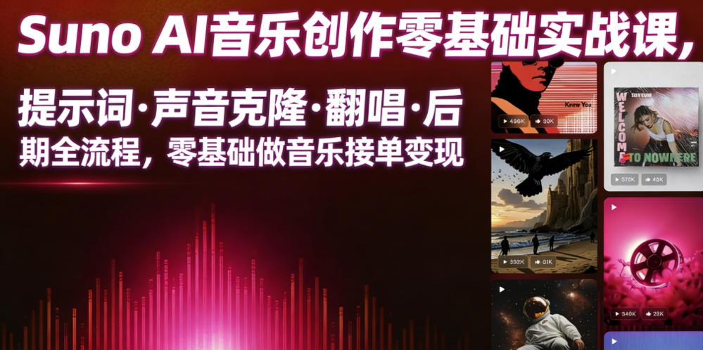 Suno AI音乐创作实战课，提示词・声音克隆・翻唱・后期全流程，零基础做音乐接单变现-测试